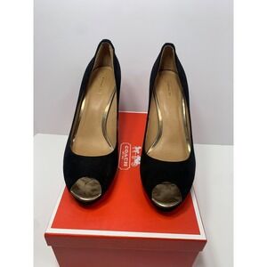 Coach Size 9.5 B Selma Suede Peep Toe Heels Black 4"